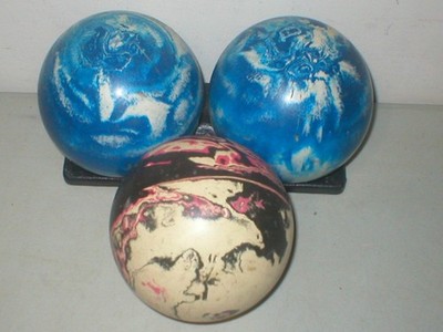 Blue White Marble Swirl Duckpin Bowling Balls & Brown multi color single ball