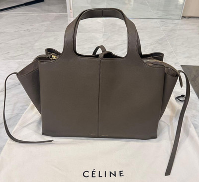 CELINE Trifold Small Tote Bag Gray Grained Leather Pre-Owned W/Dust bag Italy