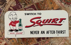 SQUIRT SODA ORIGINAL DEALER COLA RACK TOP SIGN 1950s GAS OIL VGC DISPLAY NICE