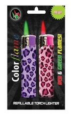 Color Flame Fire Butane Colorflame Colorful Torch Lighter Pink & Purple Leopard