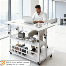 Height-Adjustable Mobile Computer Desk with Wheels
