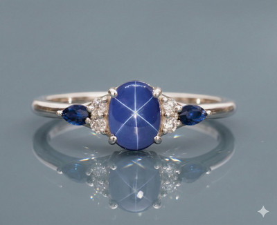 Blue Lindy Star Sapphire Ring 925 Sterling Silver Lab Created Handmade Ring