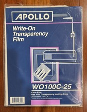 New Apollo Write-On Transparency Film W0100C-25 Sheets Sealed 8.5"x11"