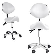 Hydraulic Adjustable Rolling Spa Saddle Stool - Ergonomic, Swivel Wheels - White