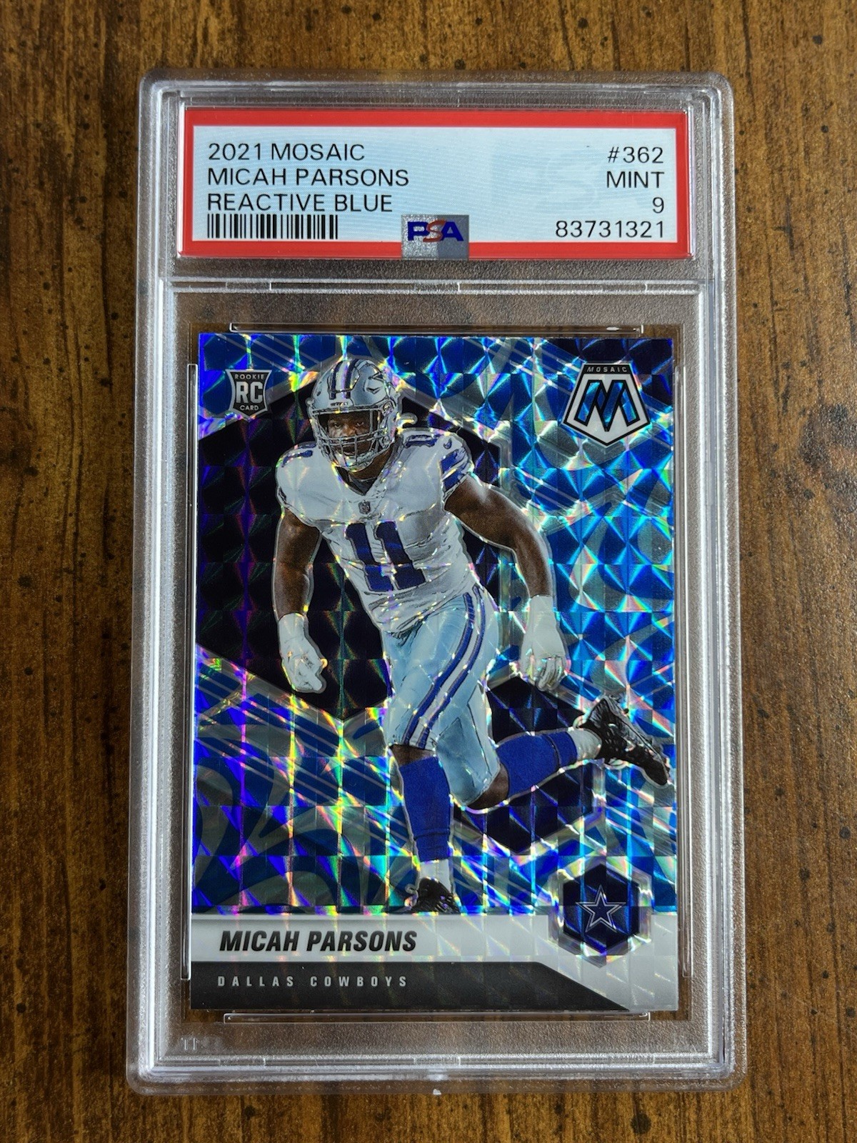Micah Parsons • 2021 Mosaic Reactive Blue Prizm #362 PSA 9 • Rookie Packers 🧀🏈