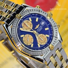 BREITLING CHRONOMAT 2 TONE 18K/SS 39MM BEAUTIFUL BLUE DIAL MENS WATCH B13352
