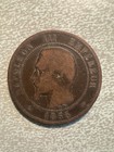 1855 Napoleon III Dix (10) Centimes Bronze Coin Anchor Privy Mark — photo 1
