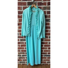 Vintage 1970s Dress with Evening Jacket Teal 2 Piece Set