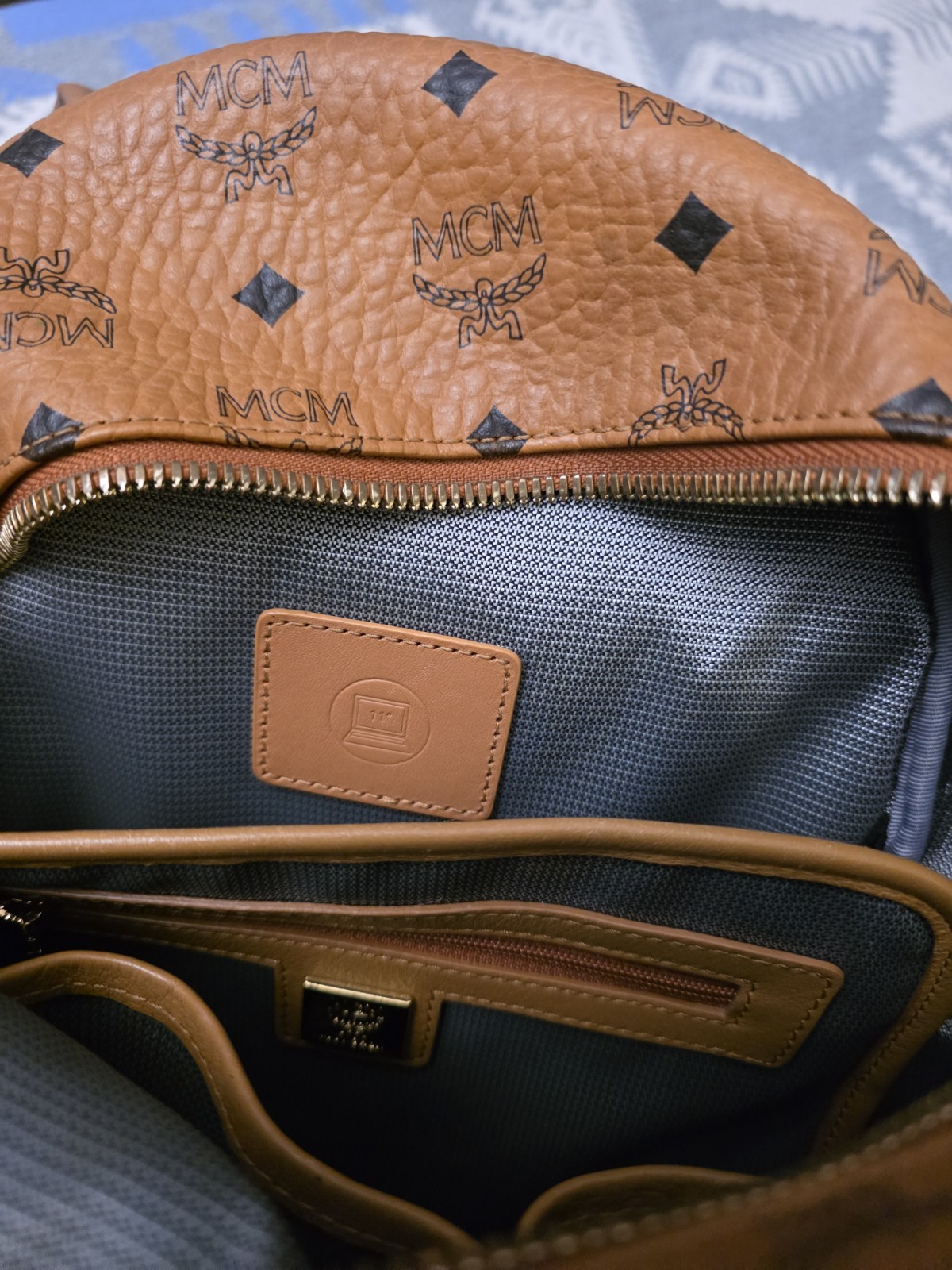 Authentic MCM Visetos Monogram Print Studded Cogn… - image 12