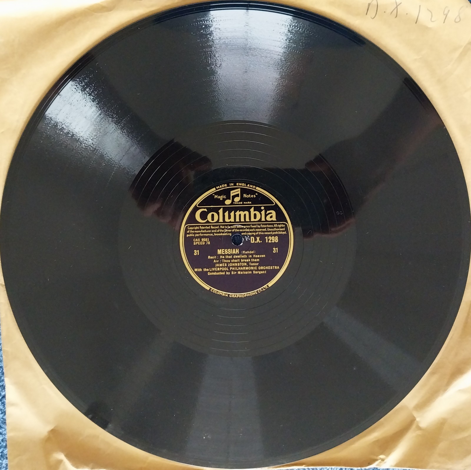 Liverpool Philharmonic: Messiah Handel 12" Shellac 78 Excellent Condition