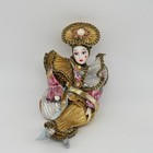 Vintage Porcelain Harlequin Jester Doll Gold Silver Japan Heart Beauty Mark 7
