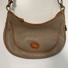 Vintage Dooney & Bourke Taupe Crescent Shoulder Bag Made In USA Leather