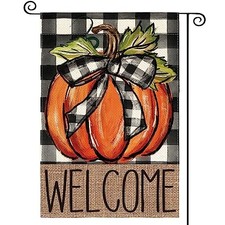 Fall Pumpkin Welcome Garden Flag Double Sided, Garden Size-12 x 18" Orange