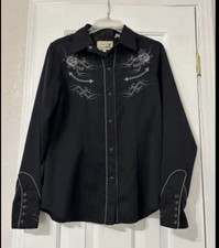 Roper Men?s Western Embroidered Black Long Sleeve Button-Up Shirt Size M