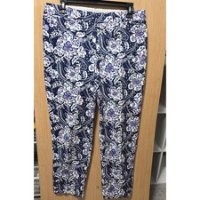 Talbots Size 8 Perfect Crop Pant Ladies Floral Print Casual Mid Rise Blue Purple