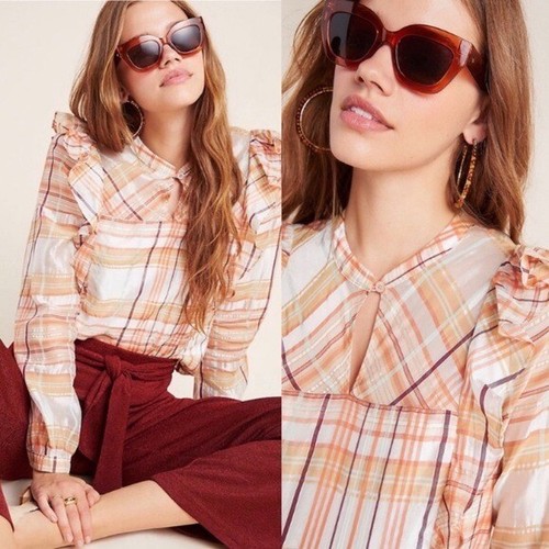 Anthropologie | Current Air Plaid Polly Ruffle Top Size Small NWT - Picture 2 of 12