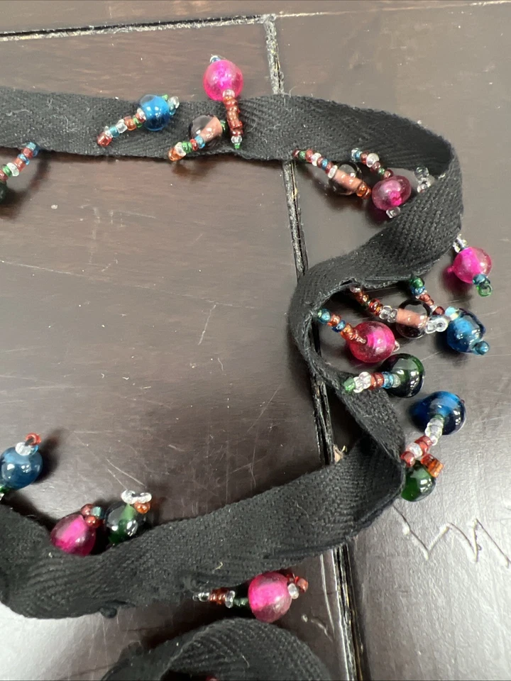 "Lámpara con cuentas de vidrio pantalla borde rosa verde claro negro algodón 112"" de largo" Foto 4 de 4