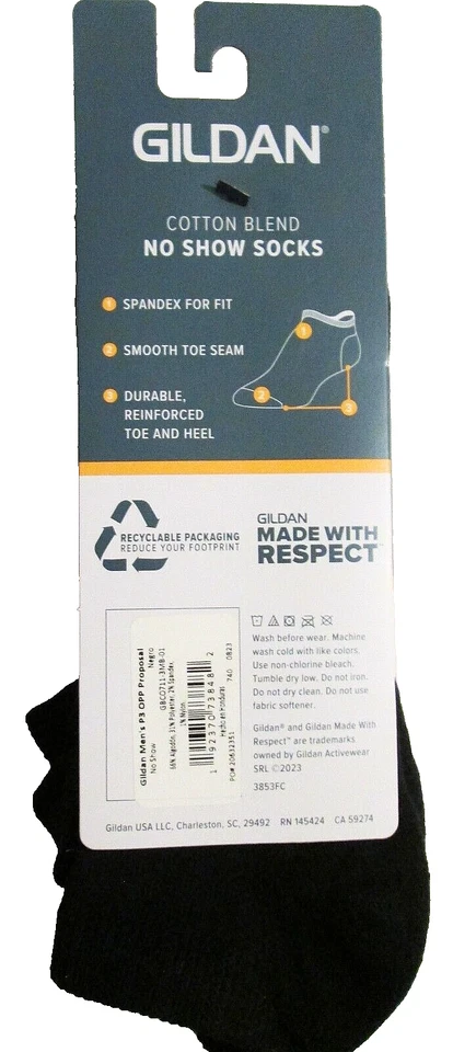 6 pares de calcetines negros de mezcla de algodón Gildan No Show para hombre con lengüeta trasera para zapatos 6-12 Foto 2 de 4