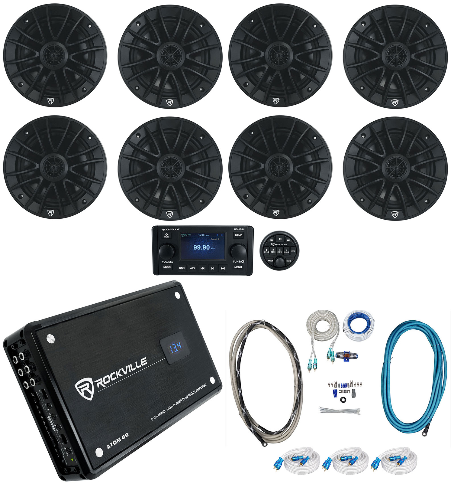 8 Rockville RM-PREMIUM-65 BLACK 65 Акустические системы для морских судов мощностью 600 Вт Усилитель Ресивер 100690₽