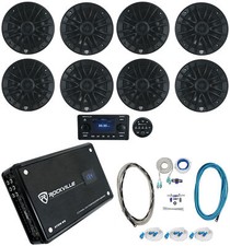 8 Rockville RM-PREMIUM-65 BLACK 6.5" 600w Marine Boat Speakers Amp Receiver