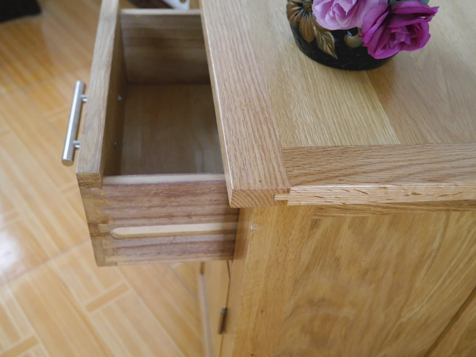 Beige OAK Mini Sideboard with 2 Doors 2 Drawers OAK Buffets Cabinet 75cm - Image 4 of 4