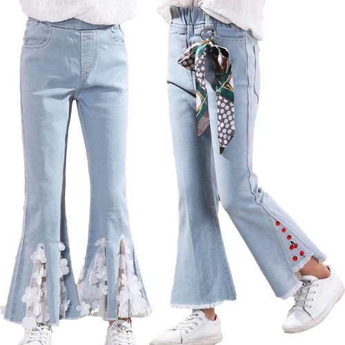 Kids Girls Denim Ripped Jeans Tassel 