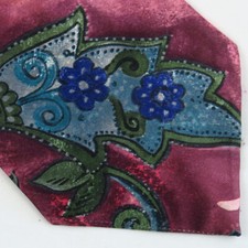Vtg Mens Poly Tie Multi Floral Paisley Botanical USA Made Classic 57"x3.75"