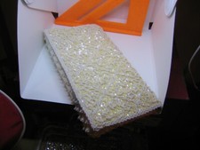 La Regale Ltd of Hong Kong, white beaded sequin satin clutch w/pocket  snap HM