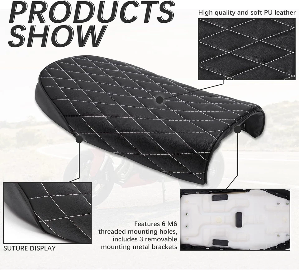 For Honda XL125 XL175 XL250 350 Motorcycle Cafe Racer Seat Retro Leather Saddle - Image 2 of 4