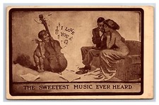 Cupid Plays Cello Romance Sweetest Music Heard Lou Mayer DB Postcard B18