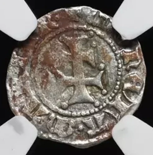 HUNGARY. Queen Maria, 1382-1395 AD SCARCE Silver Denar Coin, HIGH GRADE, NGC AU