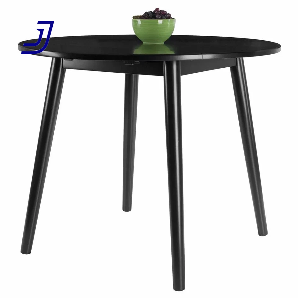 Mesa de Comedor Madera Moreno Hoja Caída Redonda Acabado Negro Estilo Tradicional Sólida EE. UU. Foto 3 de 4