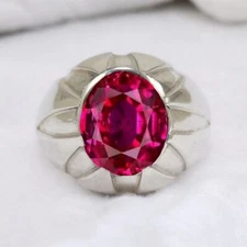 Ruby Oval Cut Gemstone With 925 Sterling Silver Ring For Men's #A91