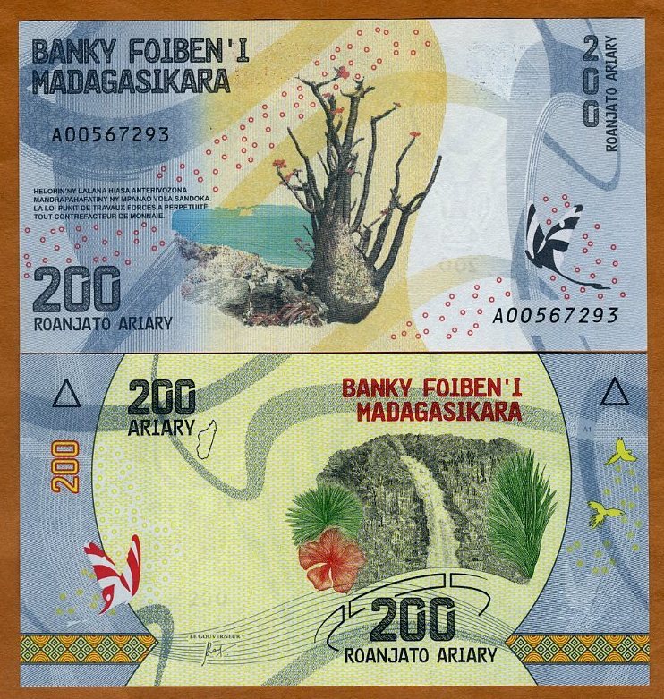 Madagascar, 200 Ariary, 2017 P-New UNC Completely Redesigned, Waterfall