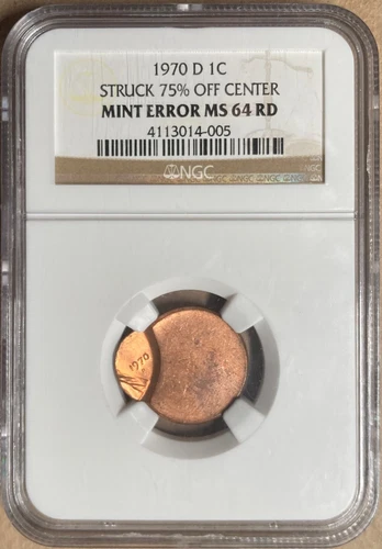 1970-D NGC MINT ERROR MS64 RD - Struck 75% Off Center - Lincoln Cent