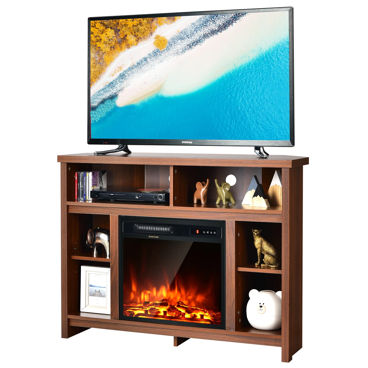 41.5u0026#034; Corner Fireplace TV Stand Storage Cabinet Electric Space Heater  Coffee | eBay