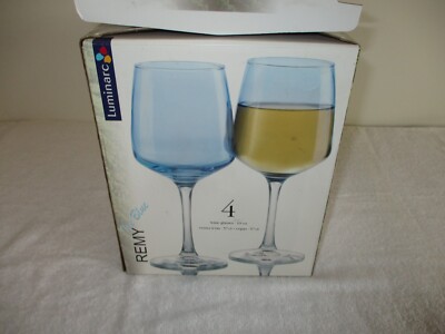NEW SET OF 4 LUMINARC WINE GLASSES REMY ICE BLUE 19 OZ  OUNCE