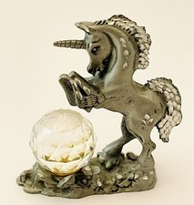 CUTER PEWTER Whimsical Unicorn Over A Cut Crystal Glass Sculpture Figurine