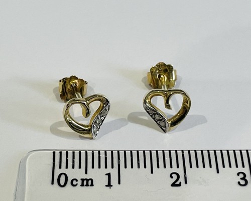 9ct Gold Diamond Love Heart Stud Earrings