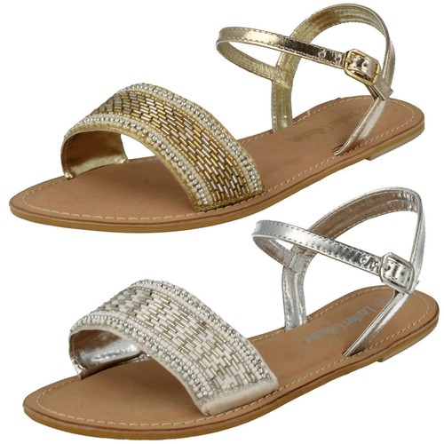 Sandales En Cuir Or/Argent Pour Femmes Tailles UK 4 - 8 F0896