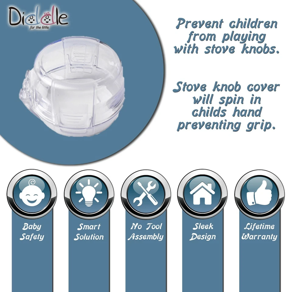 5 Pack Clear Stove Knob Safety Covers - Child Proof Lock for Kids Toddlers Baby - Image 2 of 4