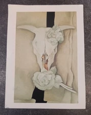 postcard oversize vtg 2000 Georgia O'Keeffe Cow's skull calico roses art posted