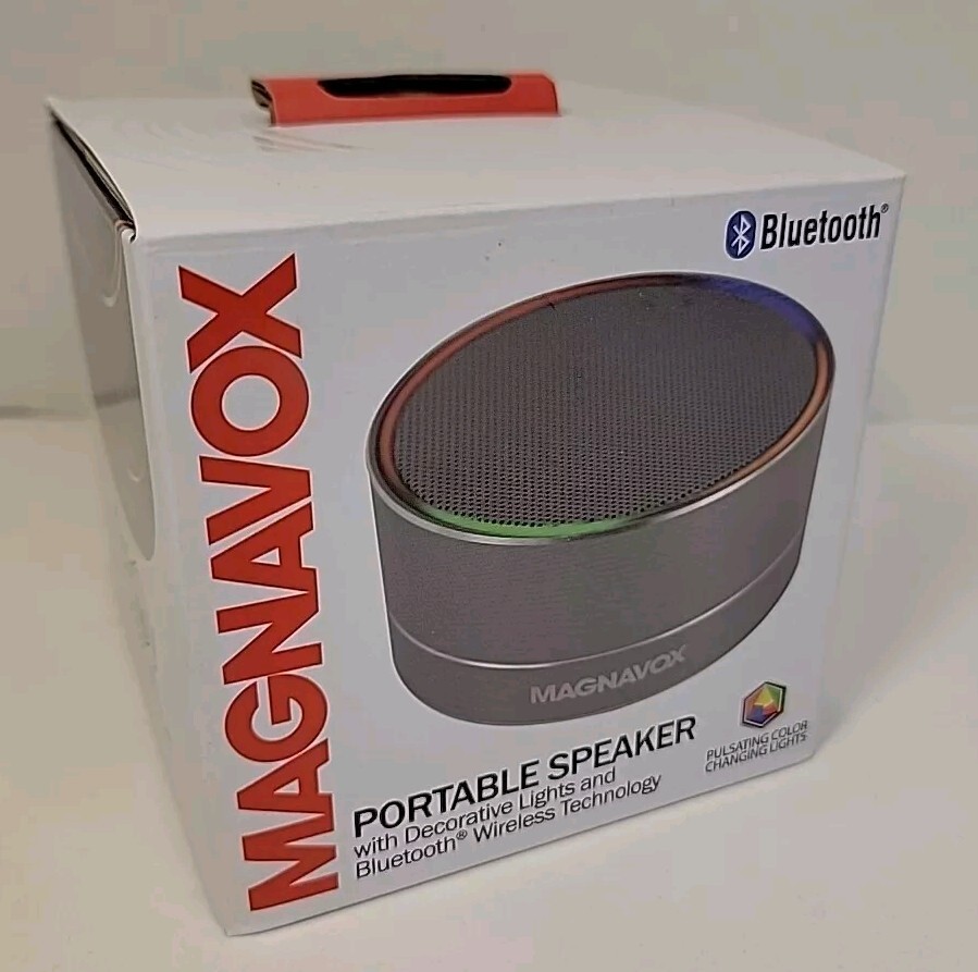 MAGNAVOX Grey Bluetooth Stereo Speaker with Color Changing Rim Brand New