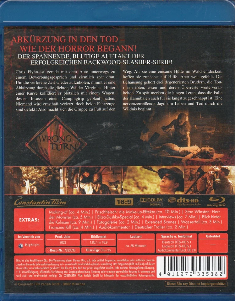 WRONG TURN - BLU RAY DISC ! - Image 2 of 2