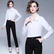 camicia maglia donna camicetta maniche bianco pizzo slim morbida 13735