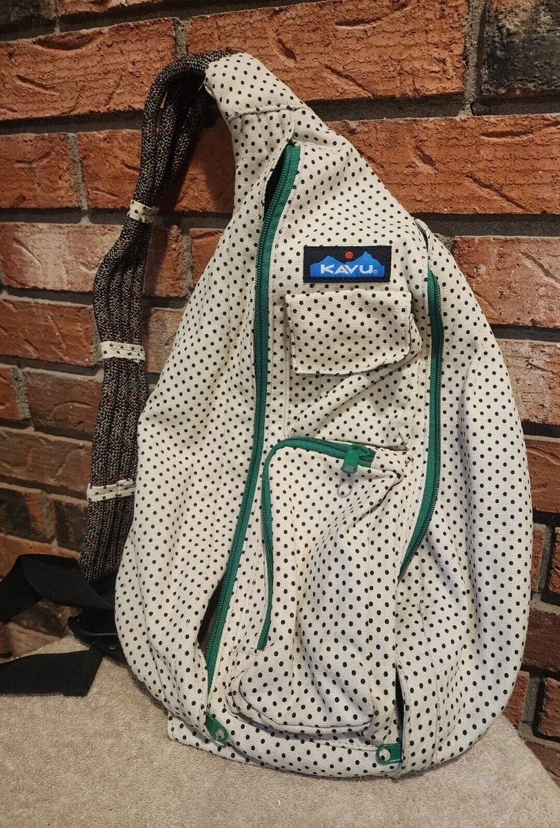 KAVU Rope Crossbody Sling Bag Backpack Color Urban Dots Cream w black Polka Dots