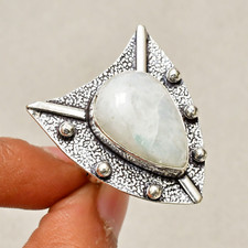 Rainbow Moonstone Gemstone Handmade 925 Sterling Silver Jewelry Ring Size 8.5