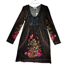 Aryeh NWT Dress Floral Butterfly Design Brown Womens M Boho Cottage Core LS