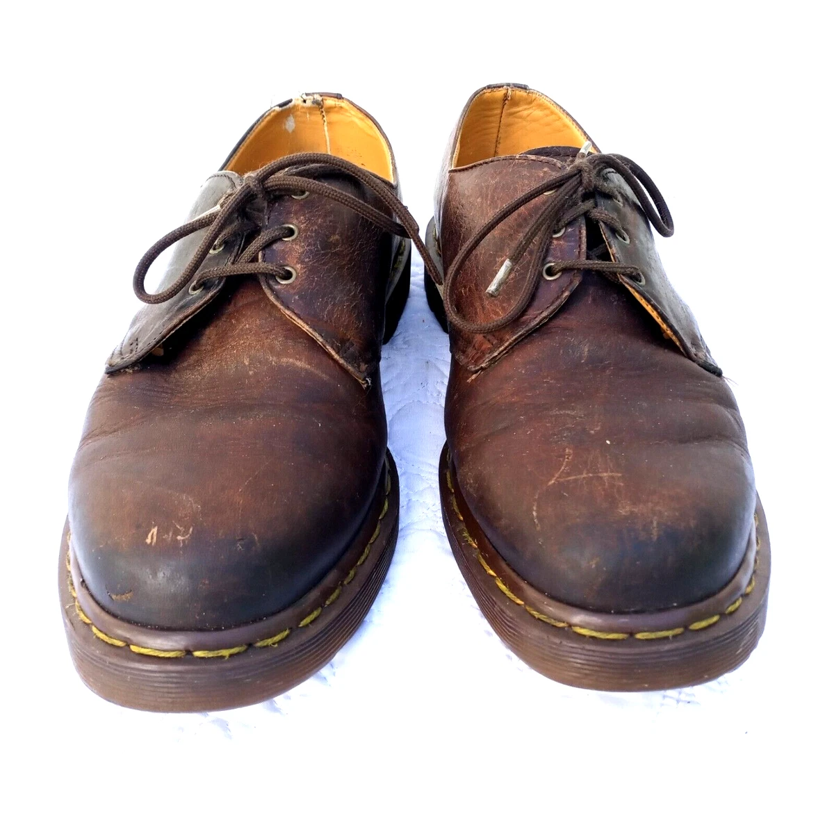 DR MARTENS Men Made In England Vtg 3-Eye Oiled Leather Oxford Shoes Brown  US.11