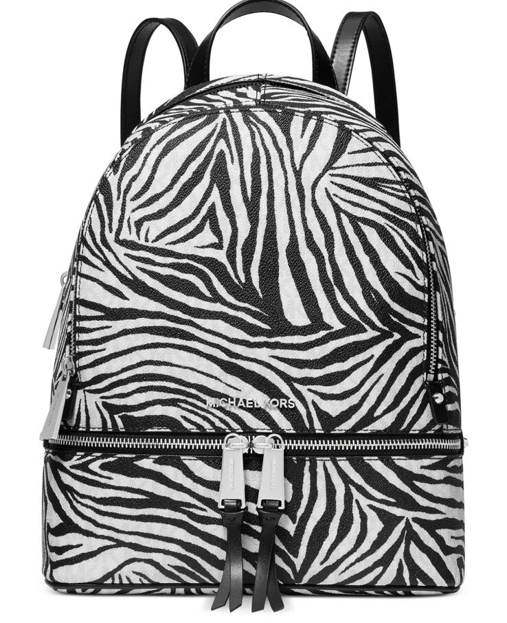 NEW MICHAEL KORS MD RHEA zebra BACKPACK BOOKBAG Bag bright white black multi
